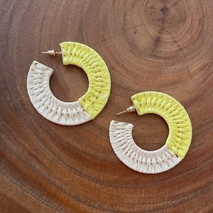 Neon yellow & cream hoop earrings